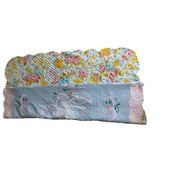 Handmade Machine Sewn Quilt Top Patchwork Scalloped Reversible 91” L x 78” W - Picture 8 of 14